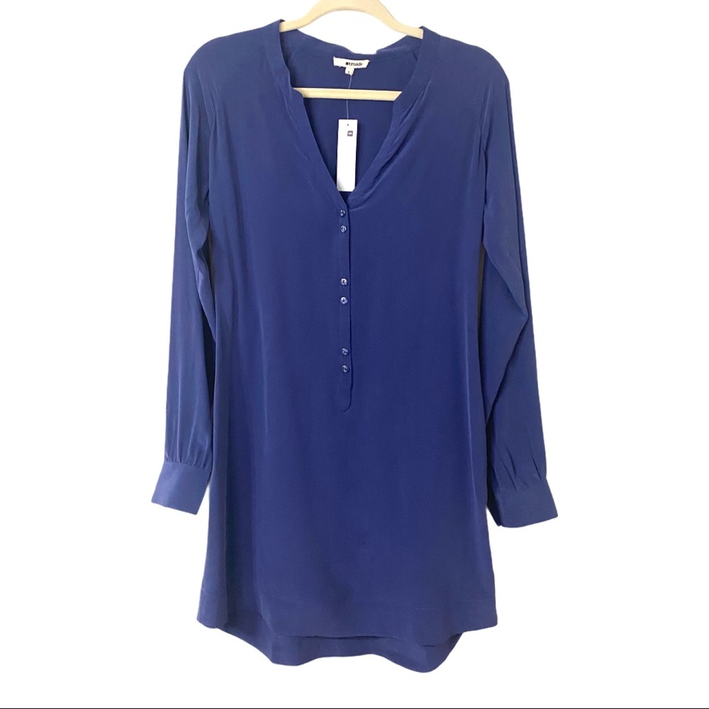 LaMade Blue Silk Long Sleeve Shirt Dress S